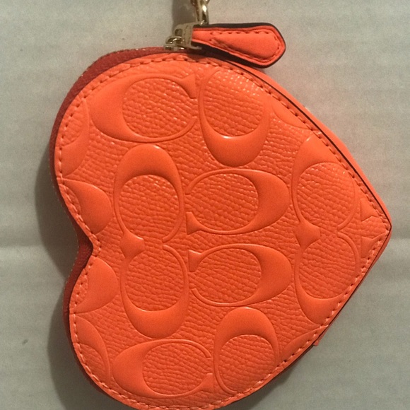 Coach Heart Shaped Tangerine colored Coin Purse - Picture 3 of 8
